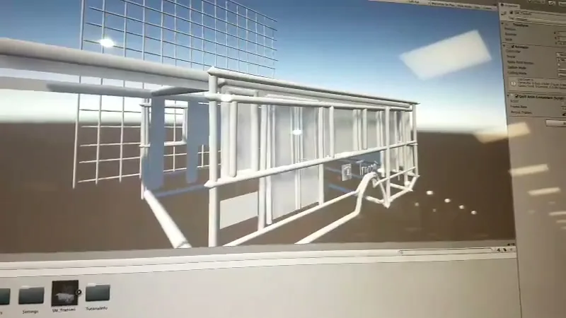 Struttura tubolare e modello 3D dell'autobus di TransMilenio in Unity con lo script di animazione di Quill